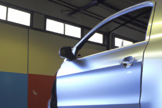 Sedan body work in a workshop