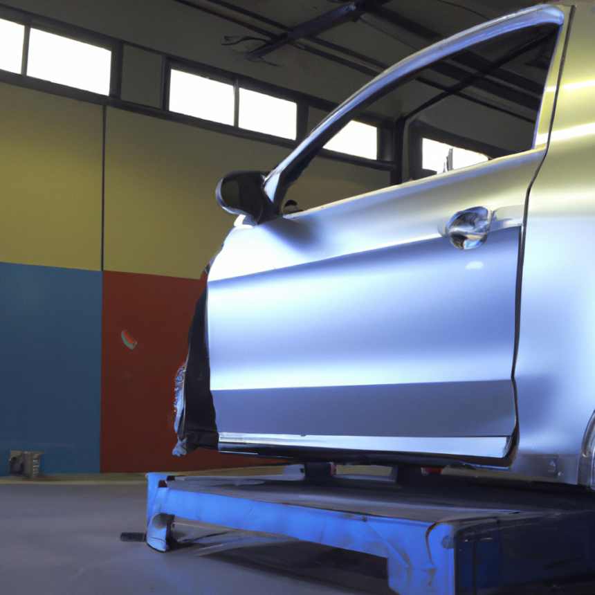 Sedan body work in a workshop