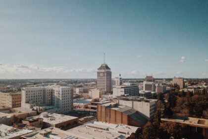 birds eye view of skyscrapers