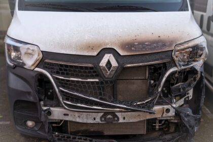 The front of a car that has been badly damaged