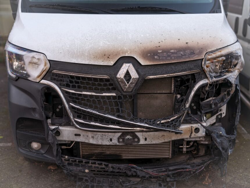 The front of a car that has been badly damaged