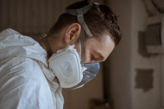 man wearing respirator