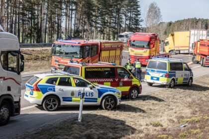 Emergency vehicles responding to a traffic incident on the road
