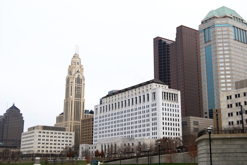 a group of tall buildings sitting next to each other