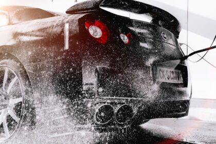 grayscale photo of black car