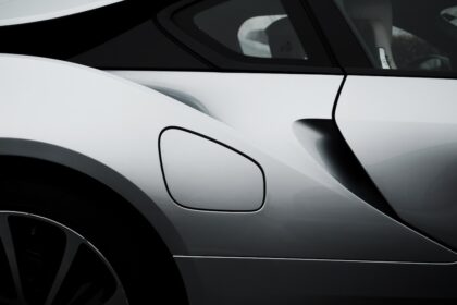 a close up of the side of a sports car