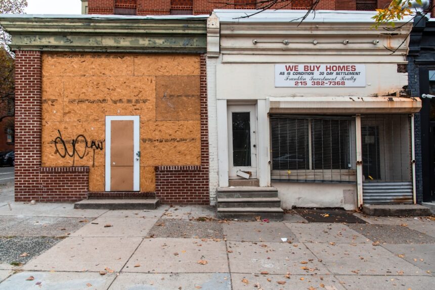 brown brick building with glass window